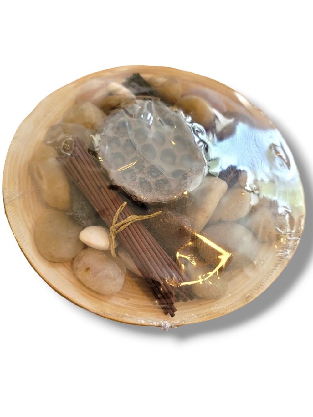 Zen Garden Rocks and Incense in Wooden Bowl Home Decor  DH633